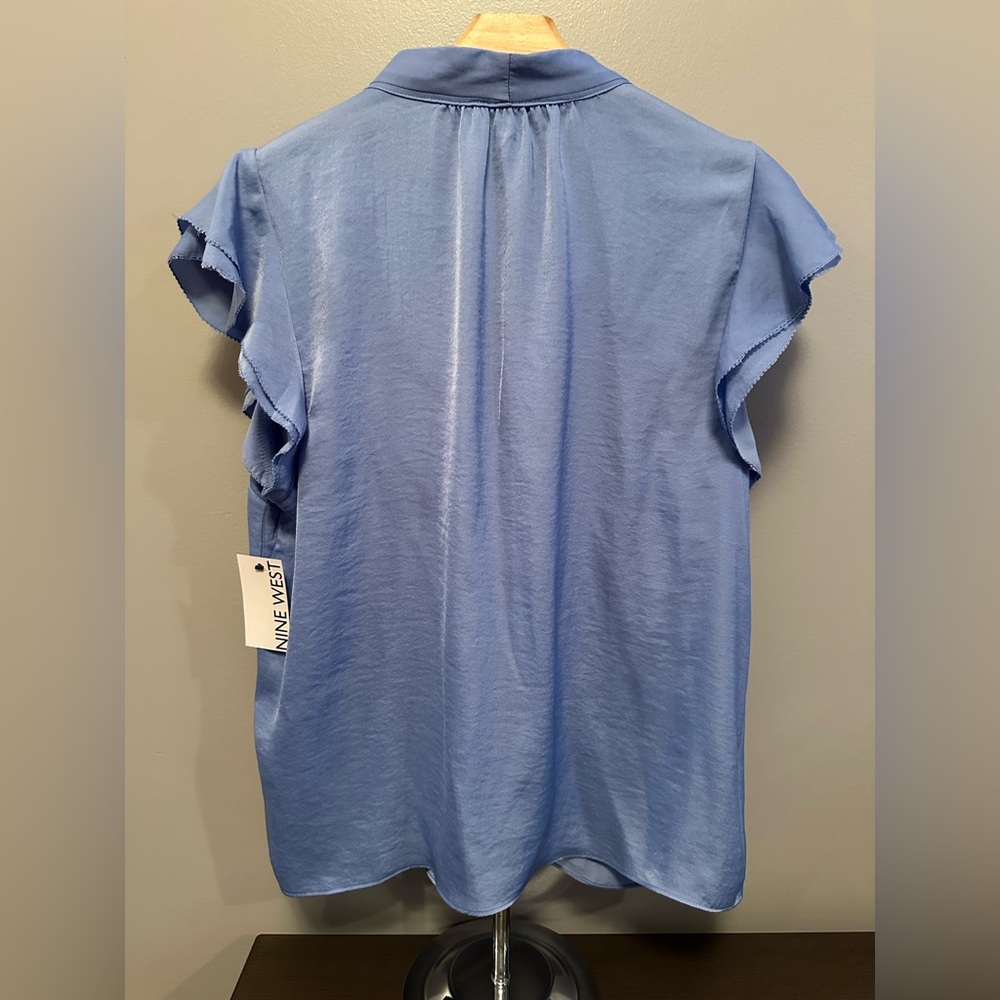 Nine West Light Blue Ruffle Sleeve Blouse NWT - Picture 5 of 13